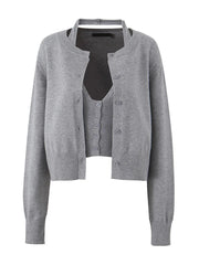 Long Sleeve Cardigan With Halter Vest Top And Mid Waist Mini Skirt Three Piece Set