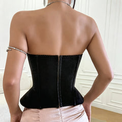 Black Velvet Batwing Neckline Corset Top