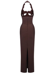 Halter Neck Hollow Out Design Bandage Maxi Dress