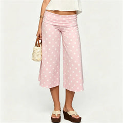 Polka Dot Fold Over Cropped Palazzo Pants