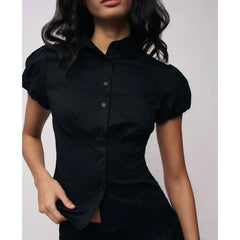 Button Down Lapel Top - Polka Dot Slim Fit