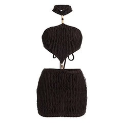 Hollow-out Halter Beaded Textured Mini Dress