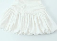 Ruched Puff White Textured Mini Dress