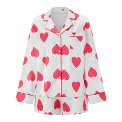Heart Print Satin Loungewear Pajama Set