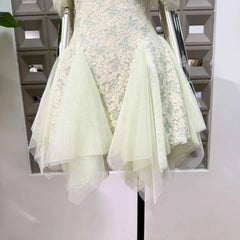 Off-shoulder Corset Mesh Pleated Patchwork Mini Dress