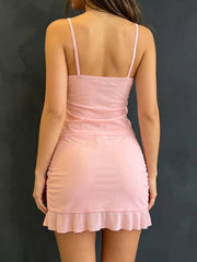Pink Cami Top With 3D Applique Mini Skirt Set