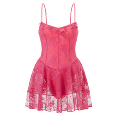 Lace Floral Tiered Ruffle Hem Short Dress