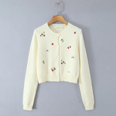 Embroidery Flower Knit Button Cardigan