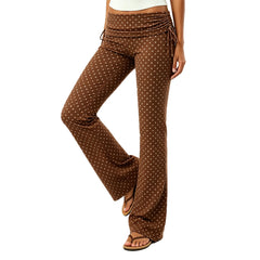 Side Drawstring Ruched Fold Over Waist Yoga Pant Flare Leggings