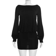 Off-Shoulder Long Sleeve Open Back Mini Dress