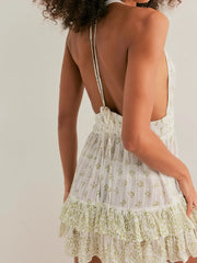 Floral Printed Open Back Halter Mini Dress