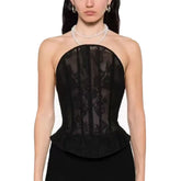 Black Lace Sheer Strapless Corset Top