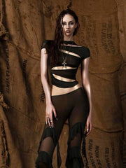 Black Mesh Slits Top