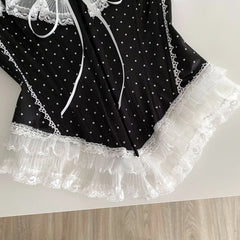 Black Polka Dots Strapless Lace Corset