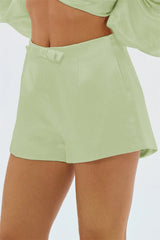Long Sleeve Slit Blouse And Shorts Matching Set