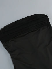 Strapless Folds Mini Dress With Mesh Scarf