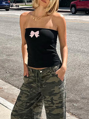 Black Tube Top With Bow Print