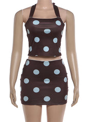 Polka Dot Reversible Halter Crop Top And Mini Skirt Set