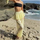 Elastic Tied Skirted Balloon Mid Rise Wide Leg Pants