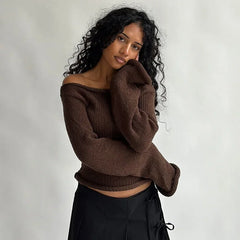 Off Shoulder Knitted Full Sweater