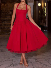 Halter Tulle Flare Maxi Dress