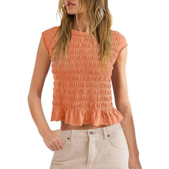 Smocked Ruffle Hem Short Sleeve Top