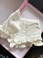 White Denim Frill Shorts
