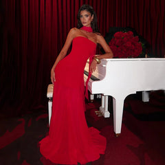 Steapless Mesh Patchwork Maxi Dress With Scarf