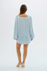 Long Sleeve Slit Blouse And Shorts Matching Set