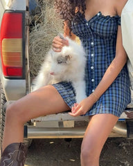 Off-Shoulder Plaid Buttoned Mini Dress