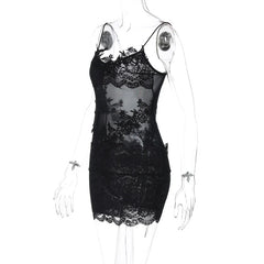 Black Spaghetti Strap Lace Patchwork Mini Dress