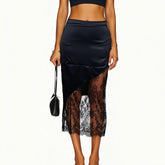 Satin Half Slip Lace Patchwork Long Skirt