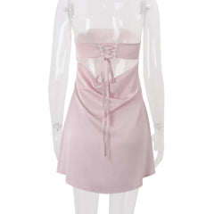 Pink Satin Strapless Mini Dress