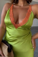 Strap Satin V-neck Long Dress