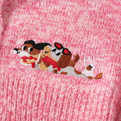 Knitted Embroidered Cartoon Button Up Vest