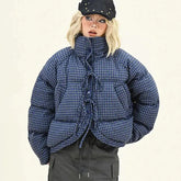 Plaid Lace Up Parka Jacket