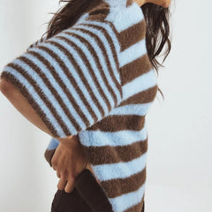 Half Sleeve Round Neck Striped Knit Top