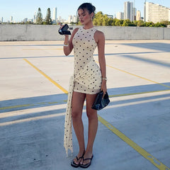 Mesh Polka Dot Bandage Tank Mini Dress