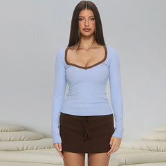 Ribbed Trim Long SLeeve Top