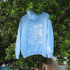 Blue Sea Creature Print Hoodie