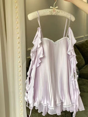 Chiffon Pleated Chest Pads Fold Nightdress