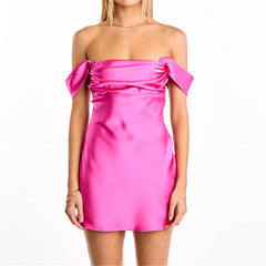 Satin Off-Shoulder Strapless Mini Dress