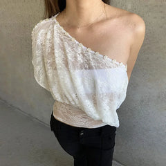 White Lace Button Off Shoulder Top