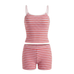 Striped Ribbed Tank Top and Shorts Lounge Set