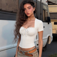 Lace Trim Short Sleeve Top