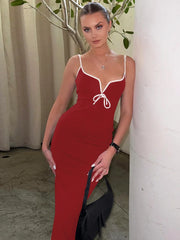 Contrast Trim Spaghetti Strap Midi Dress