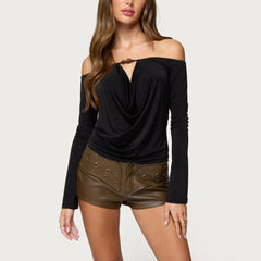 Draped Off Shoulder Long Sleeve Top