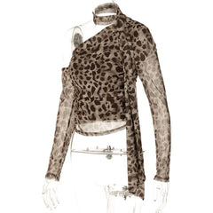Leopard Print Sheer One Shoulder Top
