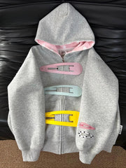 Large Hairclip Zipper Hoddie