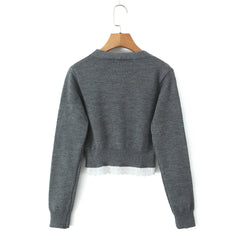 Grey Lace Trim Knit Cardigan And Shorts Set